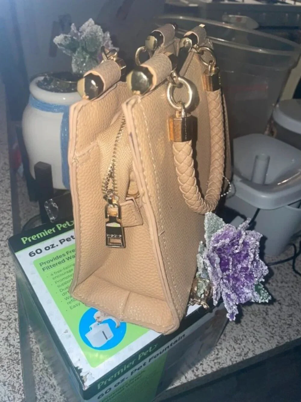 bebe Beige Textured Crossbody Bag with Gold Hardware